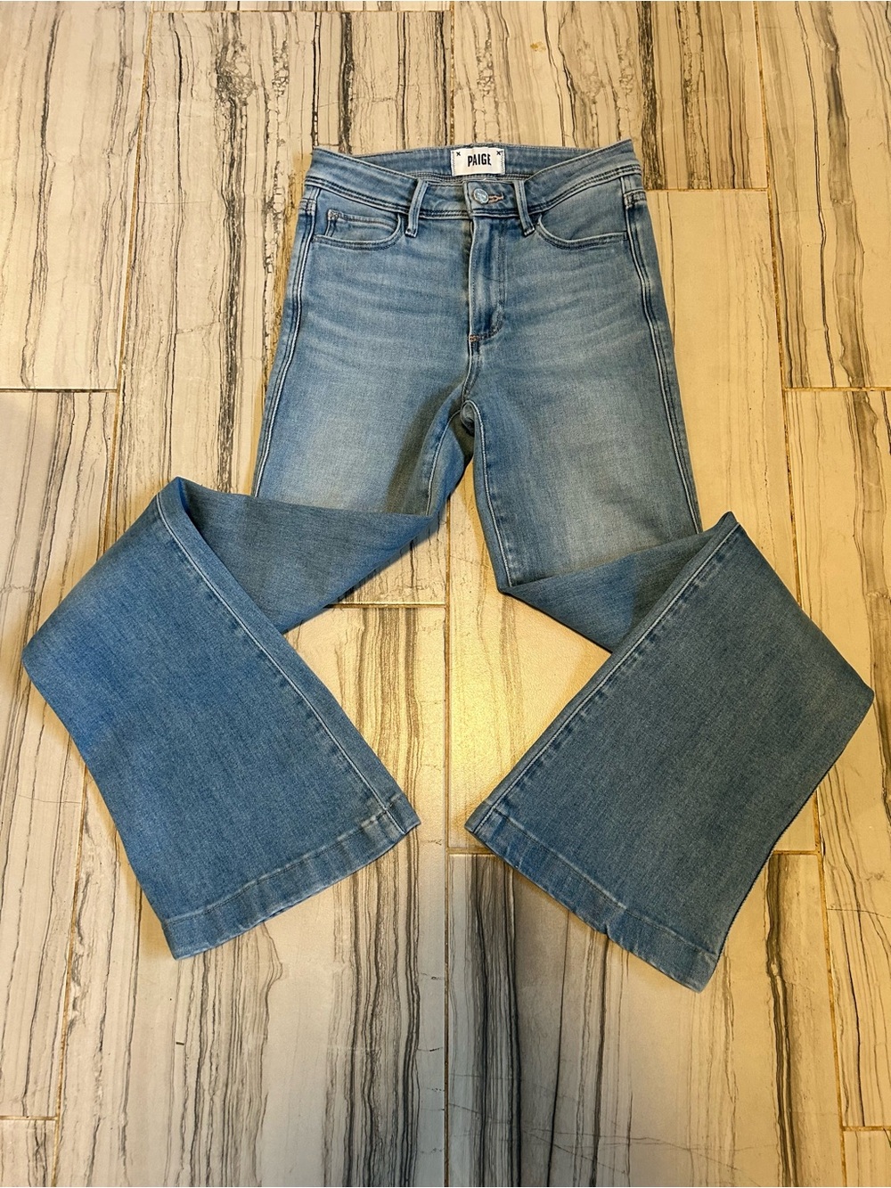 PAIGE Genevieve Flare Bootcut Light Blue Stretch Jeans - Picture 6 of 14